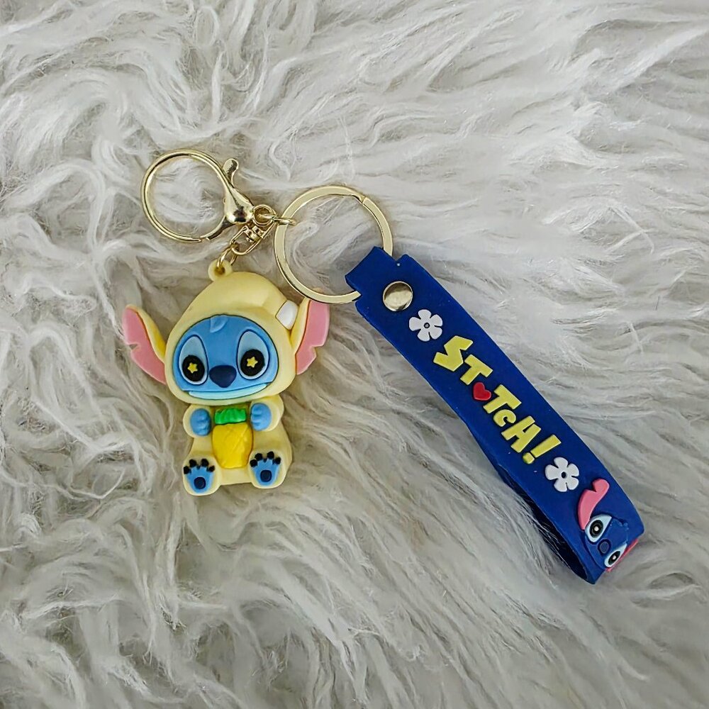 NWOT Disney Stitch Rubber Keychain with Labeled Loop, Yellow